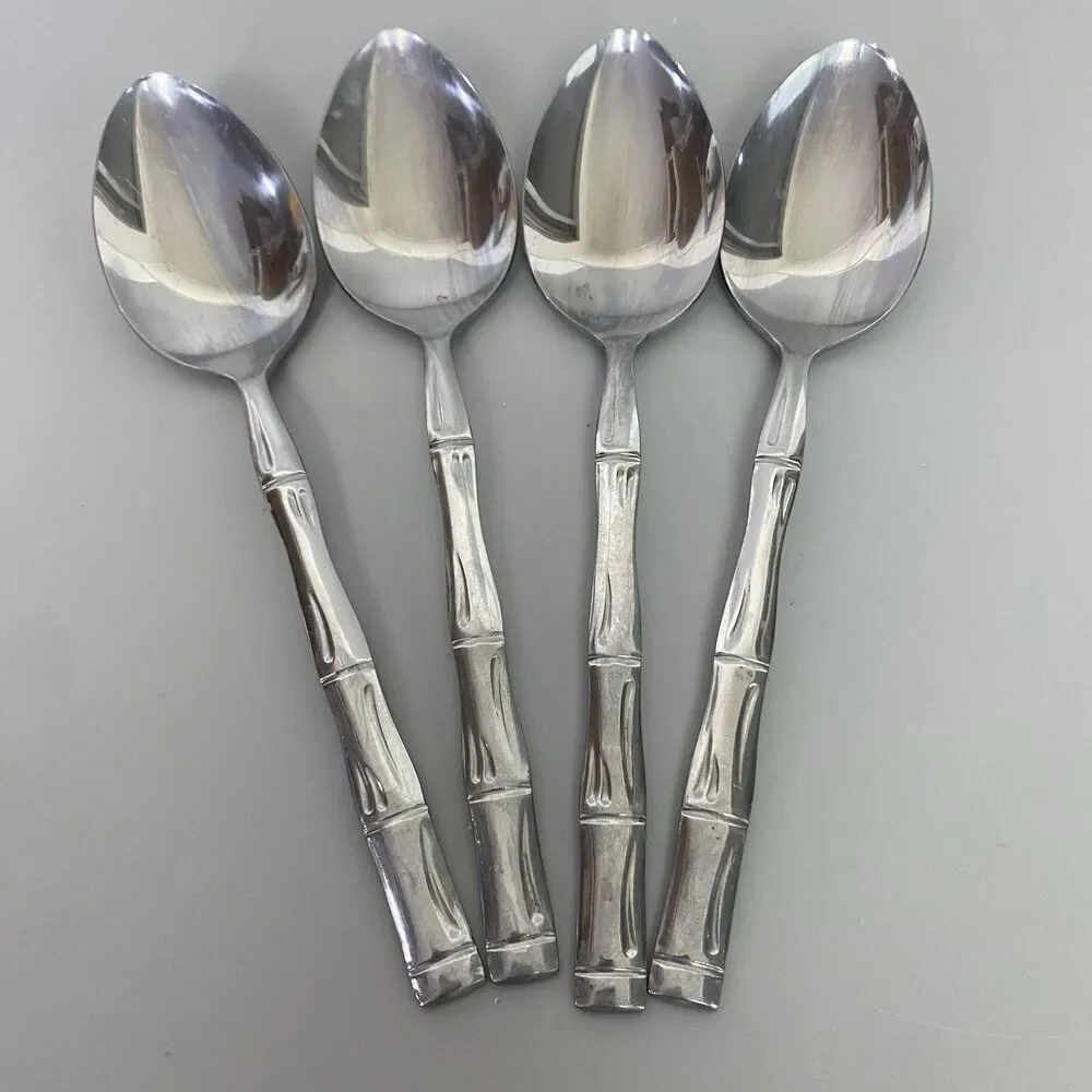 Reed & Barton Rebacraft Bamboo Soup Spoons Set of 4 Japan Stainless Steel